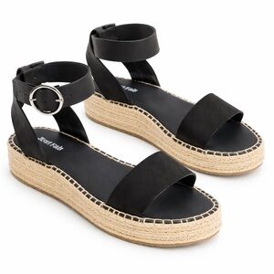 JustFab Black Brown Espadrille Flatform Sandals Ankle Strap Buckle Womens 7.5